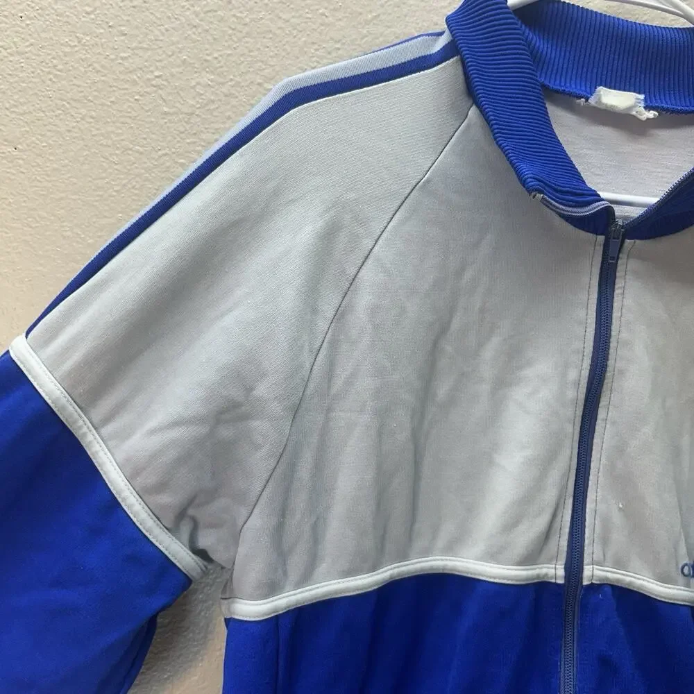 Vintage 70s/80s Adidas Trefoil Track Jacket – Blue & Gray Beckenbauer Style Sz S